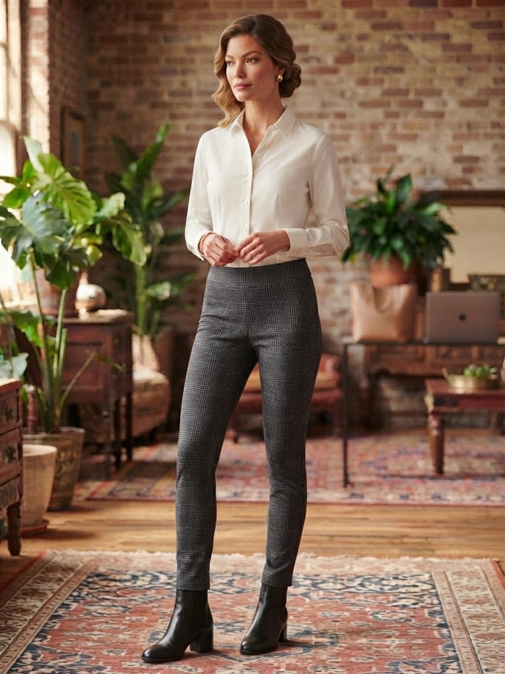 Dalia Black & White Glen Plaid Skinny Ponte Pants